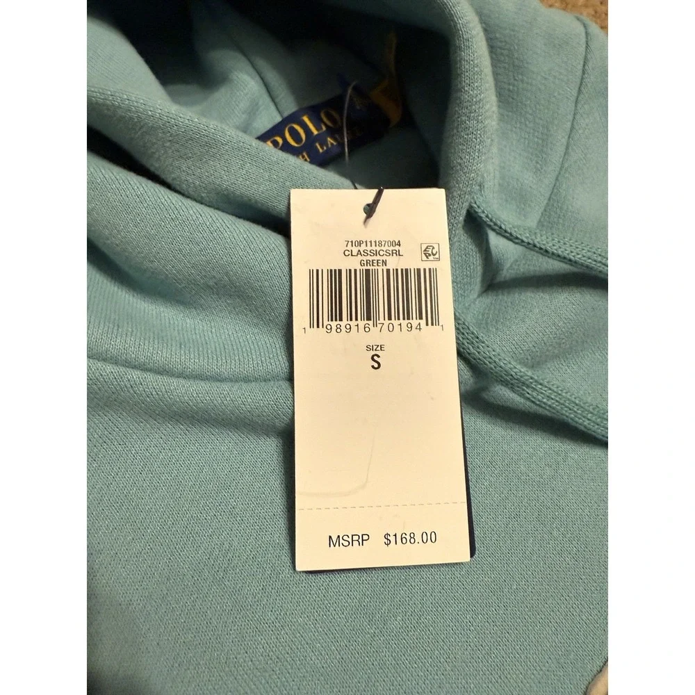NWT Polo Ralph Lauren The RL Fleece Logo Hoodie in deep seafoam color Mens Small